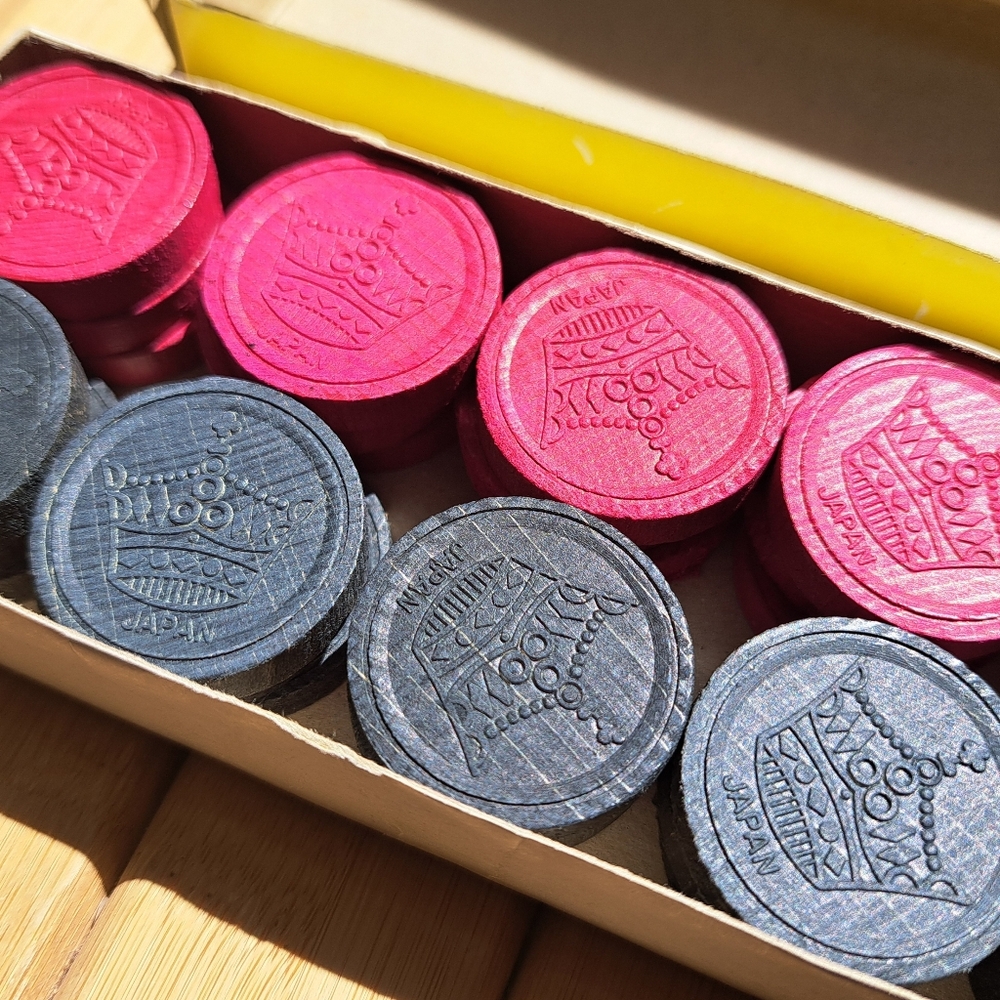 Vintage Magenta and Black Wooden Checkers Made In Japan